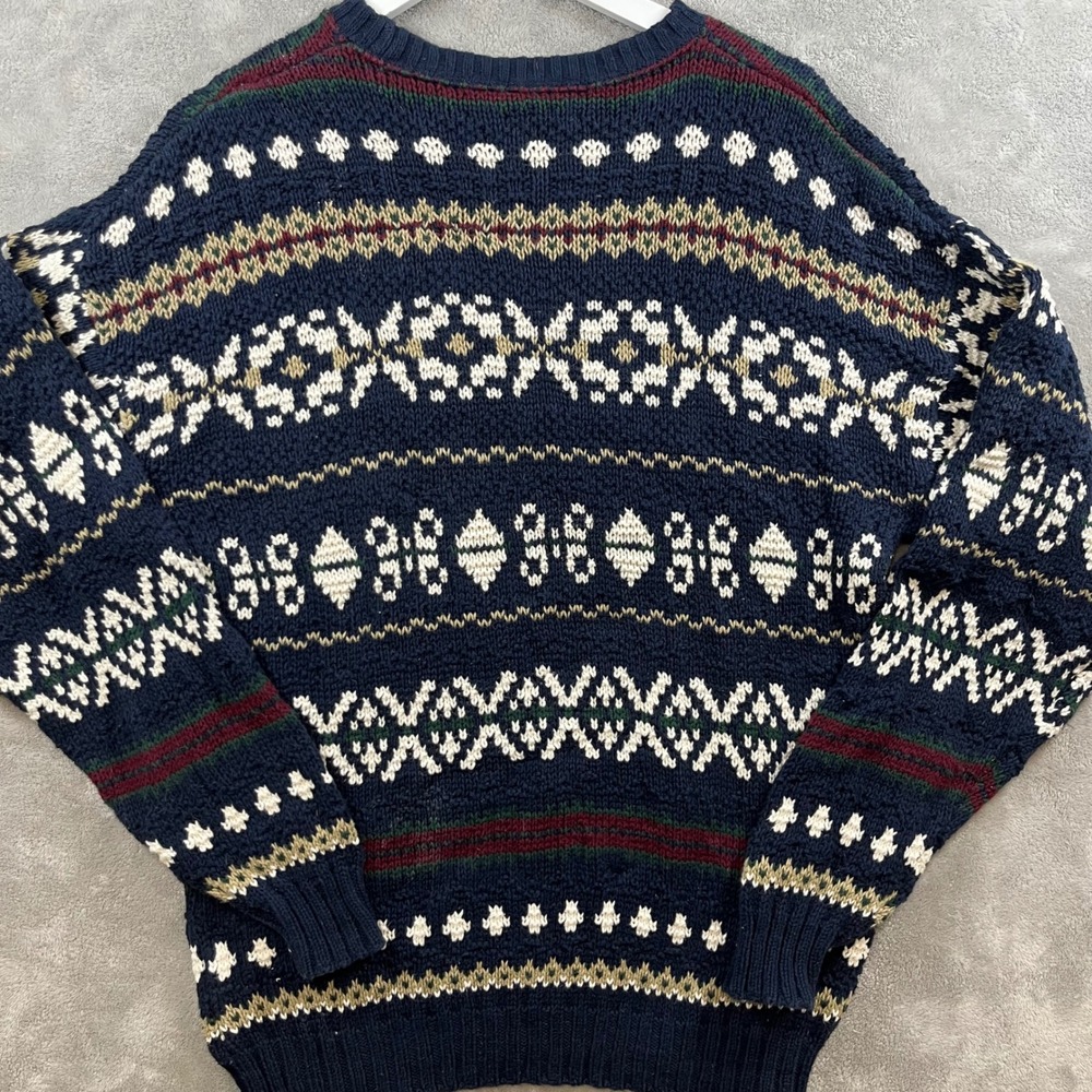 Vtg American Portrait Mens Knit Sweater M Nordic Blue Fair Isle USA Cotton - Picture 3 of 6